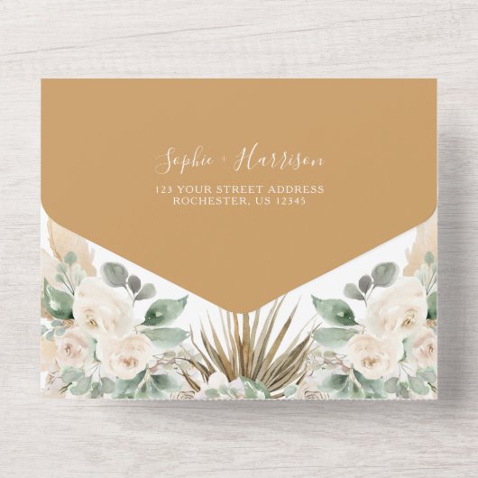 Greenery Desert Boho Pampas Grass Wedding All In One Uitnodiging (Achterkant)