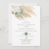 Greenery Desert Boho Roos Pampas Grass Wedding Kaart (Voorkant)