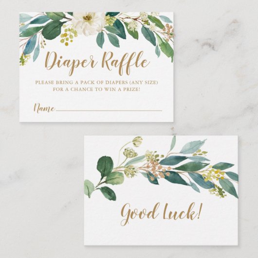 Greenery Diaper Raffle Insert Kaart (Voorkant / Achterkant)