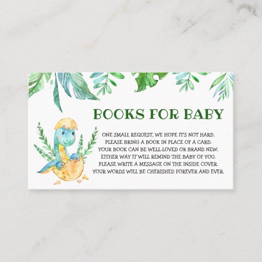 Greenery Dinosaur Baby shower Books for Baby Visitekaartje (Voorkant)