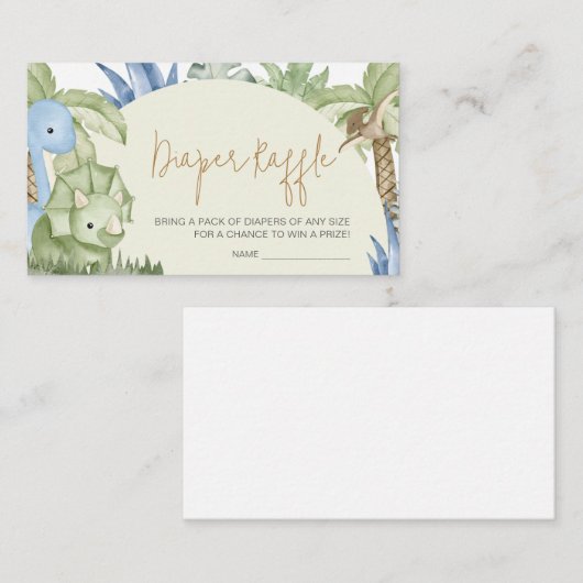 Greenery Dinosaur Baby shower Diaper Raffle Informatiekaartje (Voorkant / Achterkant)