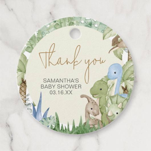 Greenery Dinosaur Baby shower Ronde Bedankjes Labels (Voorkant)