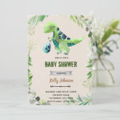 Greenery dinosaur doucheuitnodiging kaart (Staand voorkant)