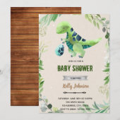 Greenery dinosaur doucheuitnodiging kaart (Voorkant / Achterkant)