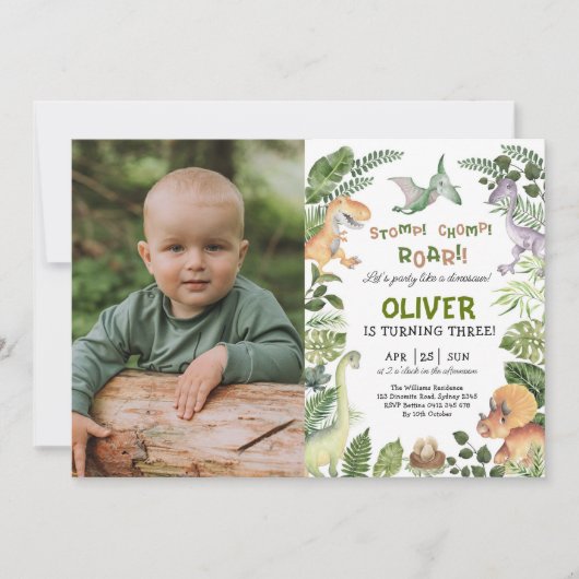 Greenery Dinosaur Jurassic Birthday Kaart (Voorkant)