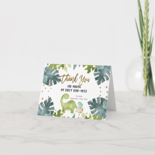 Greenery Dinosaur Opgevouwen Dank je kaart (Voorkant)