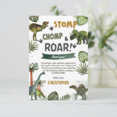 Greenery Dinosaurs Birthday Stomp Chomp Roar Bedankkaart (Staand voorkant)
