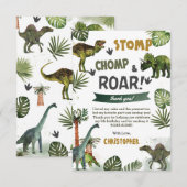 Greenery Dinosaurs Birthday Stomp Chomp Roar Bedankkaart (Voorkant / Achterkant)