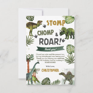 Greenery Dinosaurs Birthday Stomp Chomp Roar Bedankkaart