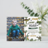Greenery Dinosaurs Birthday Stomp Chomp Roar Bedankkaart (Staand voorkant)