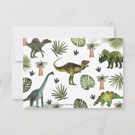 Greenery Dinosaurs Birthday Stomp Chomp Roar Bedankkaart (Achterkant)