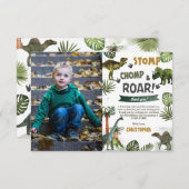 Greenery Dinosaurs Birthday Stomp Chomp Roar Bedankkaart (Voorkant / Achterkant)