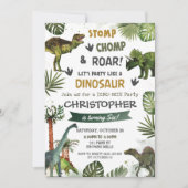 Greenery Dinosaurs Birthday Stomp Chomp Roar Kaart (Voorkant)