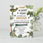 Greenery Dinosaurs Birthday Stomp Chomp Roar Kaart (Staand voorkant)