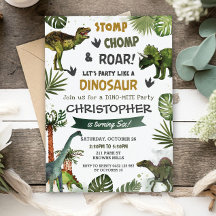 Greenery Dinosaurs Birthday Stomp Chomp Roar