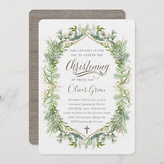 Greenery Doop uitnodiging (Voorkant / Achterkant)