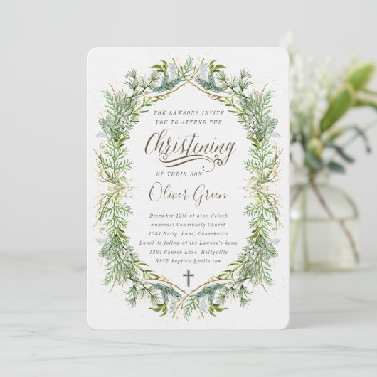 Greenery Doop uitnodiging (Staand voorkant)