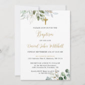 Greenery Doop Uitnodiging Sjabloon, Groen & Goud (Voorkant)