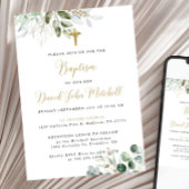 Greenery Doop Uitnodiging Sjabloon, Groen & Goud