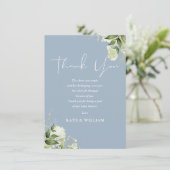 Greenery Dusty Blue Baby shower Gedicht Bedankkaart (Staand voorkant)