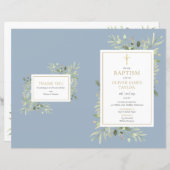 Greenery Dusty Blue Baptism Christening Programme (Voorkant / Achterkant)