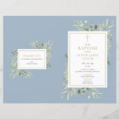 Greenery Dusty Blue Baptism Christening Programme (Voorkant)