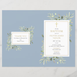 Greenery Dusty Blue Baptism Christening Programme