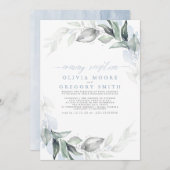 Greenery Dusty Blue Elegant Evening Reception Kaart (Voorkant / Achterkant)