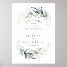 Greenery Dusty Blue Elegant Wedding Welkom Poster