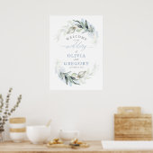 Greenery Dusty Blue Elegant Wedding Welkom Poster (Keuken)
