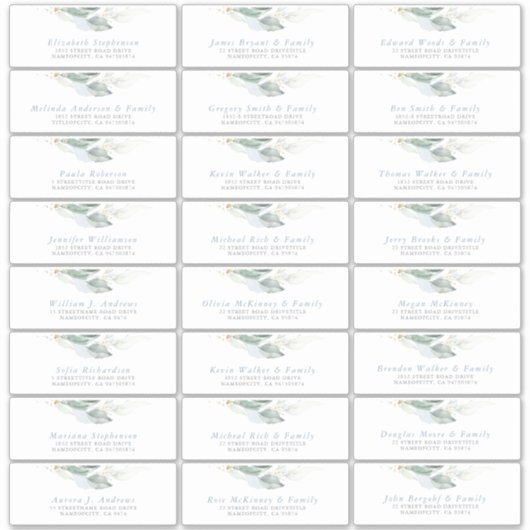 Greenery Dusty Blue Gastennaam Adresetiketten Sticker (Voorkant)