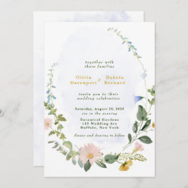 Greenery Dusty Blue Gold Wildflower Weddenschap Kaart