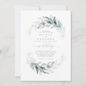Greenery Dusty Blue Modern Elegant Wedding Kaart (Voorkant)