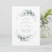 Greenery Dusty Blue Modern Elegant Wedding Kaart (Staand voorkant)