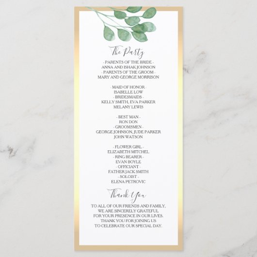 Greenery Dusty Blue Wedding Programme Programmakaart (Achterkant)