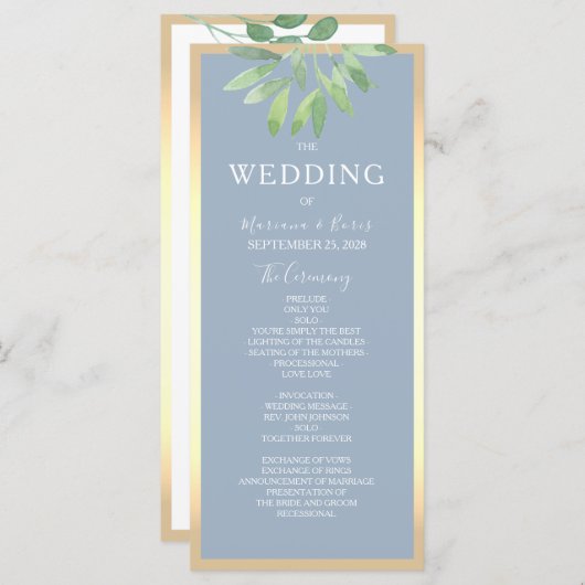 Greenery Dusty Blue Wedding Programme Programmakaart (Voorkant / Achterkant)