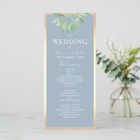 Greenery Dusty Blue Wedding Programme Programmakaart (Staand voorkant)