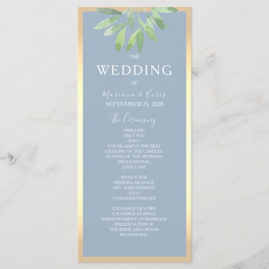 Greenery Dusty Blue Wedding Programme Programmakaart (Voorkant)