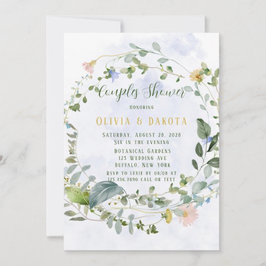 Greenery Dusty Blue Wildflower Couples Shower Kaart (Voorkant)