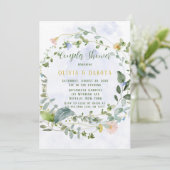 Greenery Dusty Blue Wildflower Couples Shower Kaart (Staand voorkant)