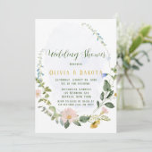 Greenery Dusty Blue Wildflower Wedding Shower Kaart (Staand voorkant)