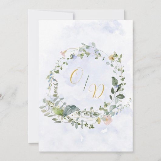 Greenery Dusty Blue Wildflower Wedding Shower Kaart (Achterkant)