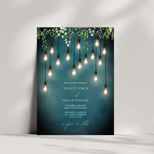 Greenery Edison Lightbulbs Waterverf Wedding Kaart