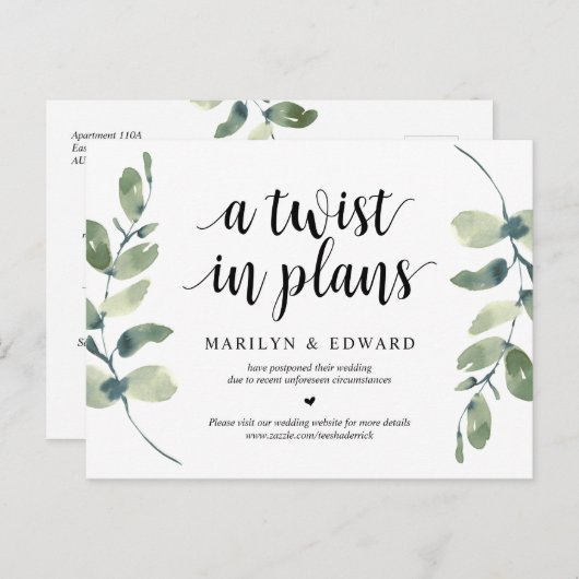 Greenery, een draai in Plannen, bruiloft uitgestel Briefkaart (Voorkant / Achterkant)