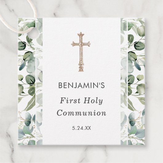 Greenery | Eerste uitnodiging voor de Heilige Comm Bedankjes Labels (Voorkant)