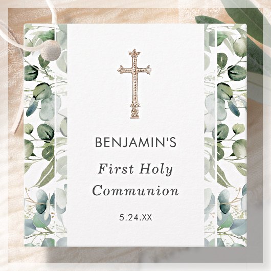 Greenery | Eerste uitnodiging voor de Heilige Comm Bedankjes Labels