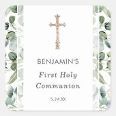 Greenery | Eerste uitnodiging voor de Heilige Comm Vierkante Sticker (Voorkant)