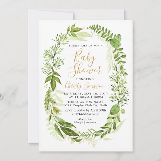 Greenery Elegant Baby shower Uitnodiging Kaarten (Voorkant)
