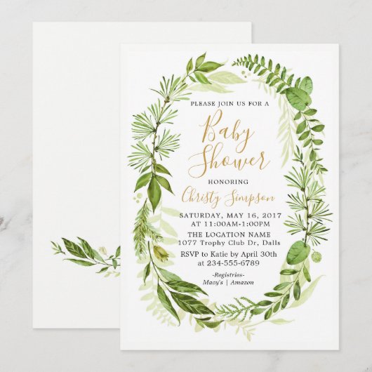 Greenery Elegant Baby shower Uitnodiging Kaarten (Voorkant / Achterkant)