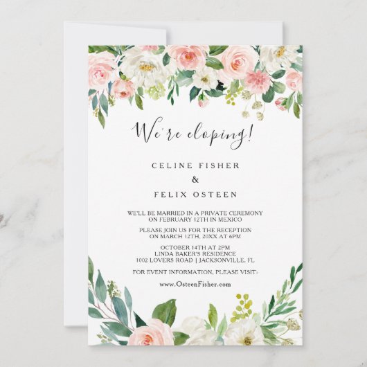 Greenery Elegant Floral Elopement Reception Kaart (Voorkant)